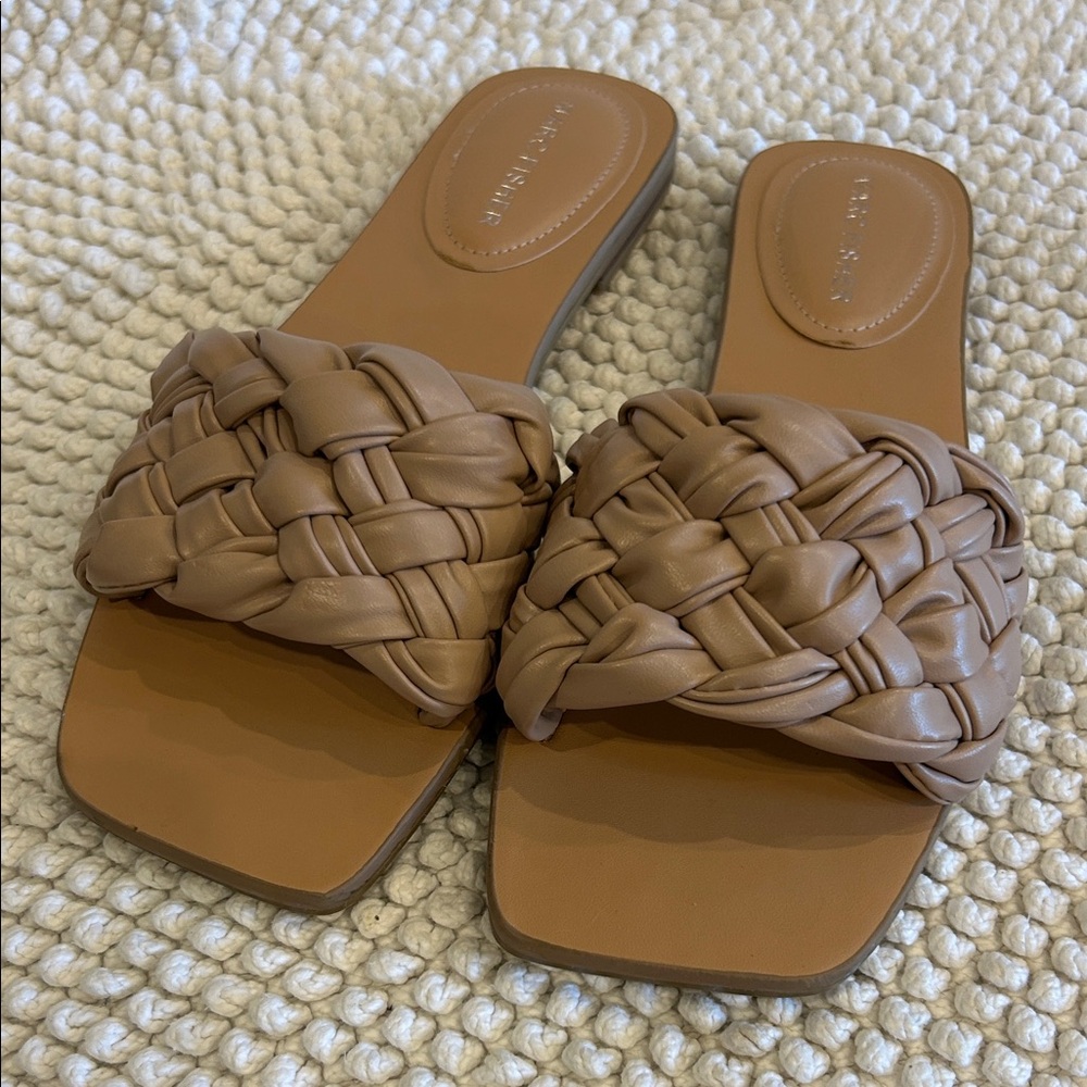 Marc Fisher Tan Braided Slide Sandals